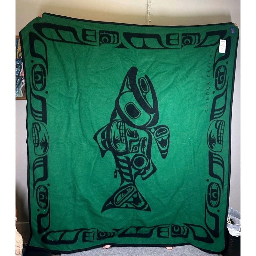 Vintage Pendleton Chinook Capital Wool Blanket 64x72 Green Black NWT Tribal